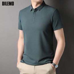 Men's Polos Top Grade Seamless Summer Mens Casual Turn Down Collar Polo Shirt Plain Solid Colour Short Sleeve Tops Fashions Clothes Men 230720