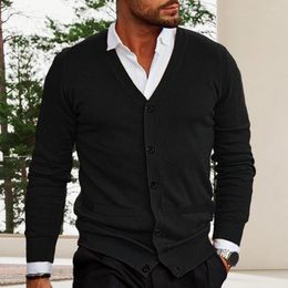 Men's Sweaters Men Fall Outerwear Stylish V-neck Cardigan Sweater Slim Fit Soft Knitted Fabric Casual Buttoned Coat For Warmth Comfort