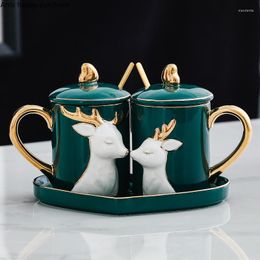Mugs Ceramics Couple Cup Green Household Water Spoon With Lid Holder Pair Of Cups Mug Suit Birthday Gift Wedding Gifts