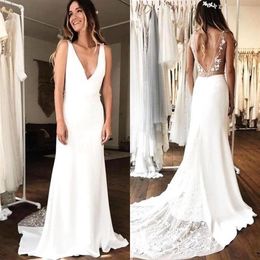 Simple A Line Wedding Dresses V Neck Backless Tulle Satin Lace Wedding Guest Dress Bridal Gowns Bridesmaid Dress BM1513186o