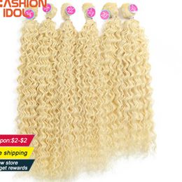 Synthetic Wigs Afro Kinky Curly Hair Weave Bundles 613 Blonde Color Synthetic Nature 6 Pc 20 22 24 Inch 230227