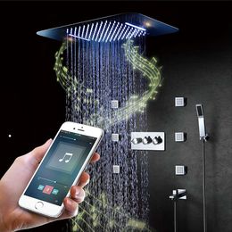 Modern Music Showerhead Set LED Concealed Ceiling Rainfall Waterfall Massage Body Jets Set And Cold Mixing Valve Bluetooth253t