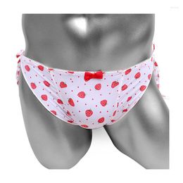 Underpants High Quality Sissy Panties With Strawberry Print Lace-Up Frilly Men Briefs Underwear Sexy Lingerie See Through