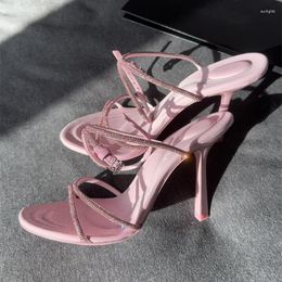 Dress Shoes Summer Women Crystal-embellished Sandals Sexy Ankle Strap 9cm Stiletto Heels Gladiator Sandalias Ladies Open Toe Party