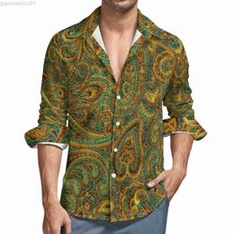 Men's Casual Shirts Retro Paisley Print Shirt Autumn Colourful Floral Casual Shirts Men Cool Blouses Long Sleeve Pattern Funny Top Plus Size 3XL 4XL L230721
