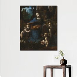 Leonardo Da Vinci Canvas Art the Virgin of the Rocks Handmade Figure Renaissance Artwork Painting Home Decor