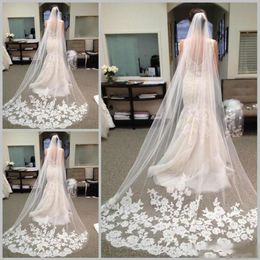 Gorgeous Long Bridal Veils With Lace Appliqued Edge One Layer Chapel Length Wedding Accessories Cheap Veisl2327