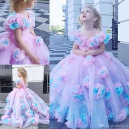 New Colourful 2020 Flower Girl Dresses Ball Gown Tulle Little Girl Wedding Dresses Vintage Communion Pageant Dresses Gowns288I