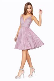 Short Homecoming Dresses Spaghetti Deep V-Neck Pleats Criss-Cross Lace-up Party Gowns Princess Plus Size Knee-Length Birthday Prom Graudation Cocktail Party Gowns 80