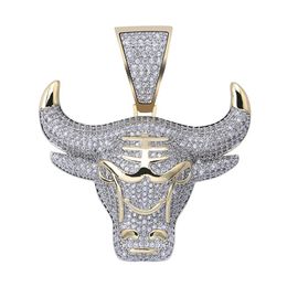 TOPGRILLZ Bull Demon King Gold Silver Chain Iced Out CZ Pendant Necklace Men With Tennis Chain Hip Hop Punk Fashion Jewelry234f