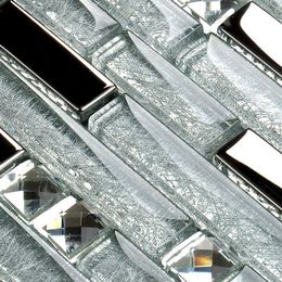 Diamond glass tiles kitchen backsplash silver mirror interlocking crystal glass wall bathroom tiles SSMT311278Z