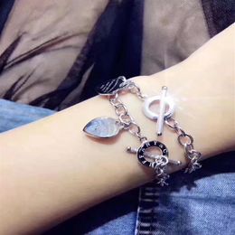 Fashion- S925 Sterling Silver and brand name heart pendant bracelet with OL clasp for women wedding gift jewelry PS6298285J