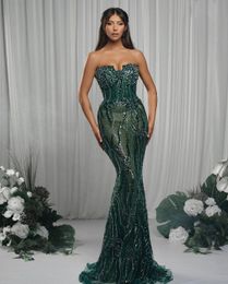 Exquisite Mermaid Evening Dresses Sleeveless V Neck Strapless Appliques Beads Floor Length Lace Hollow Plus Size Prom Formal Dress Gowns Plus Size Gowns Party Dress