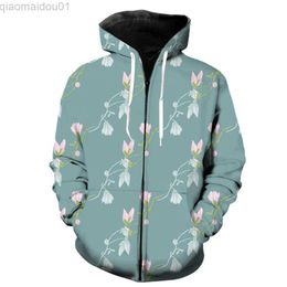 Men's Hoodies Sweatshirts Flowers Magnolia Men's Zipper Hoodie Tops With Hood Jackets 2022 Hot Sale Casual 3D Printed Oversized Funny Harajuku Sweatshirts L230721