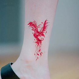 Disposable Fake Tattoo Small Fresh Red Fire Phoenix Couple Tattoo Stickers Durable Waterproof Collarbone Ankle Tattoo