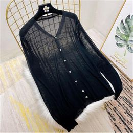 Women's Sweaters Simple Loose Korean Style Cardigans Women Thin Summer Solid Sunscreen Casual See-through Long Sleeve Knitted Womens