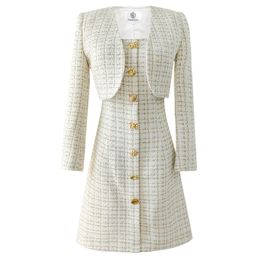 Two Piece Dress Dabuwawa Spring Autumn Female Vintage Women Trend Tweed Suit Split Set Skirt Df1csa012 230720 1z