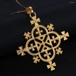 Pendant Necklaces Ethiopia Cross Necklace Gold Colour Coptic Fashion Chain Jewellery