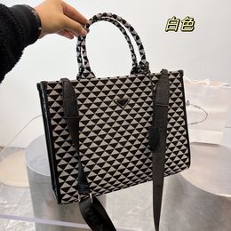 2023 New Tote Bag Black and White Canvas Embroidery Carrying Large Capacity Shopping Bag Single Shoulder Crossbody Bag