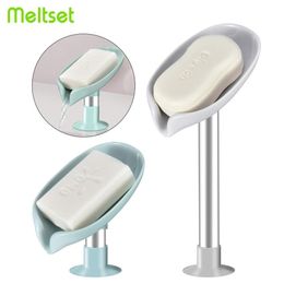 Leaf Shape Soap Box Bathroom Soap Holder with Suction Cup Drain Soap Dish Plastic246H