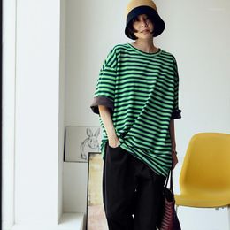 Women's T Shirts MICOCO T1153C Korean Version Of Casual Colour Matching Cuffs Loose Oversize Round Neck Striped Big T-shirt