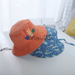 Caps Hats Spring Summer Double Sided Baby Hat Cartoon Dinosaur Printed Girl Boy Bucket Hats Outdoor Sun Protection Kids Fisherman Cap x0810