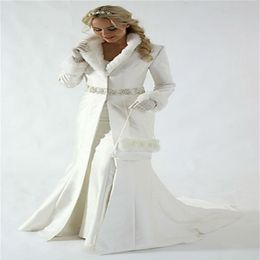 Custom Made Women Wedding Jacket Outside Coat Slim With Fur Adorned Long Plus Size259S