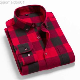 Men's Casual Shirts 2022 100% Cotton New Male Casual Long Sleeve Warm Man Clothes Flannel Plaid Shirt Men Plus Size 3XL 4XL L230721