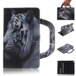 Tablet Case For Lenovo Tab 3 8 Plus P8 TB-8703F Handle Flip Cover Stand Leather Wallet Coloured drawing Tiger Lion wolf Coque283Z