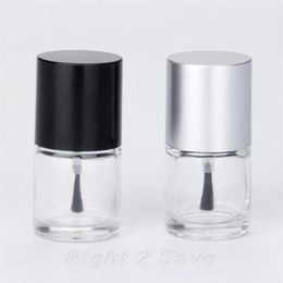 1PC 10ML Nail Polish Bottle with Brush Refillable Empty Cosmetic Containor Glass bottle Nail Art Manicure Tool Black Silver Caps2816