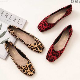 Dress Shoes Big Size 35-43 leopard pattern flats woman ballerina flock shallow sneaker shoes women square toe soft soled moccasins femme2022 L230721