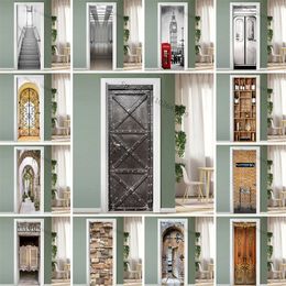 Wall Stickers PVC Door Sticker Modern 3D Black Iron Wine Cabinet Wallpaper Living Room Art Grey Stairs Poster SelfAdhesive Mural 230720