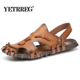 Summer Sandals Breathable Leather Beach Flip Brand Casual Comfortable Slippers Men's Shoes Size 38-47 230720