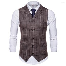 Men's Vests Fashion Classic Vintage Plaid Vest Men Slim Fit Business Causal Waistcoat Mens Wedding Party Daily Wear