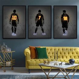 Canvas Painting Football Star Uniform Number Neon Art Poster Canvas Print Abstract Art Wall Decor Picture for Living Boy's Room Home Decor w06