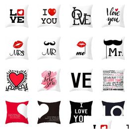 Pillow Case Love Couple Letter Mr And Mrs Er Valentine Day Pillowcase Lovers Home Office Sofa Throw Drop Delivery Garden Textiles Be Dhl6F