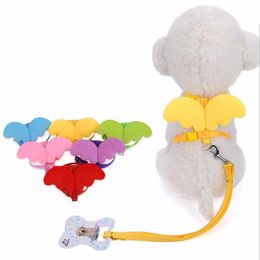 Cute Angel Pet Dog Leashes and Collars Set Puppy Leads for Small Dogs Cats Designer Wing Adjustable Dog Harness Pet Accessories233Y