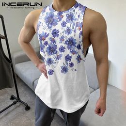 Men's Tank Tops 2023 Summer Men Flower Printing O-neck Sleeveless Vacation Casual Vests Streetwear Fashion Clothing S-5XL INCERUN