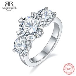 AnuJewel 5ct D Colour Moissanite Three Stone Engagement Silver Ring 18k Gold Plated Promise Wedding Ring With GRA Jewellery