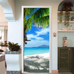 Wall Stickers Modern 3D Beach Landscape Door Sticker Dining Room Bathroom PVC Waterproof Self Adhesive Mural Wallpaper For Walls 3 D 230720