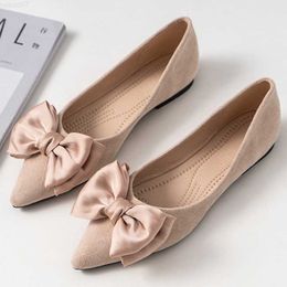 Dress Shoes Silk Butterfly-knot pointed toe flock ballet flats women moccasins shallow slip on shoes women solid fairy ballerina femm 2020 L230721