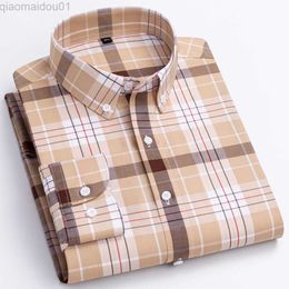 Men's Casual Shirts Men's Versatile Casual Soft Modal Cotton Checkered Shirt Long Sleeve Standard-fit Comfortable Striped Plaid Button Up Shirts L230721