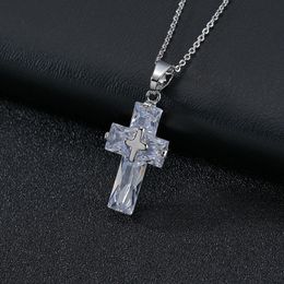 Fashion Charm Cross Pendant Necklace Colorful Zircon Crystal Jewelry Women Gift