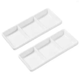 Plates 6 Inch White Ceramic 3- Compartment Appetizer Serving Tray Sauce Dishes For Dish Soy Sauce- 2 Pack