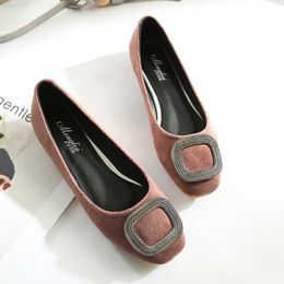 Dress Shoes Lady Ballet Flat Shoes Size 31-46 Extra Big Size 44 45 Women Flat Heel Shoes Square Head Flock Leather Metal Decoration Slip On L230721