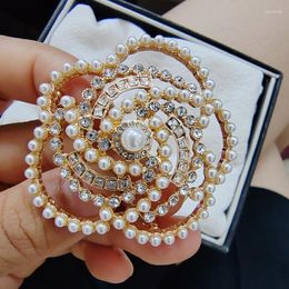 Brooches Big Imitation Pearl Camellia Flower Crystal Brooch Jewellery For Women