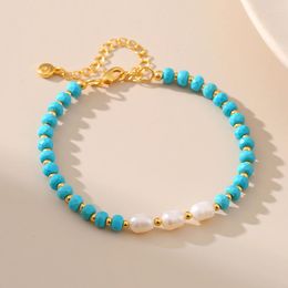 Link Bracelets Turquoise-colored Pearl Beads Bracelet Man Gold Plated Blue Stone Handmade Jewelry Mothers Gifts Pulseras Turquesas