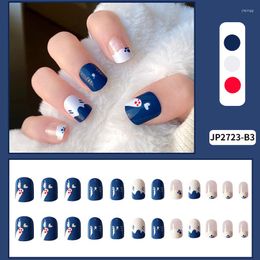 False Nails 24PCS Blue Cat Girls Sweet Style Short Press On Wearable Finished Nail Piece With Jelly Gel