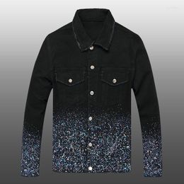 Men's Jackets Black Fashion Brand Hip Loose Hop Coat And Women's High Street Jacket Speckle Ink Hand Painted Stretch Denim