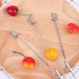 Dinnerware Sets 5 Pcs Stainless Steel Fruit Fork Picks Reusable Salad Shaker Drink Stick Party Forks Toothpicks